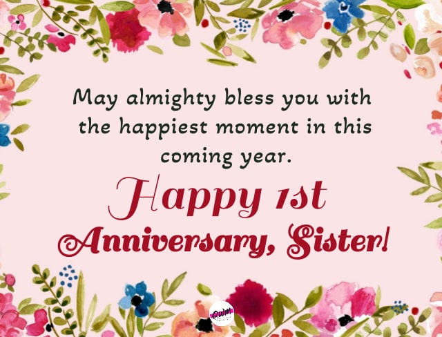 1st Wedding Anniversary Wishes for Sister